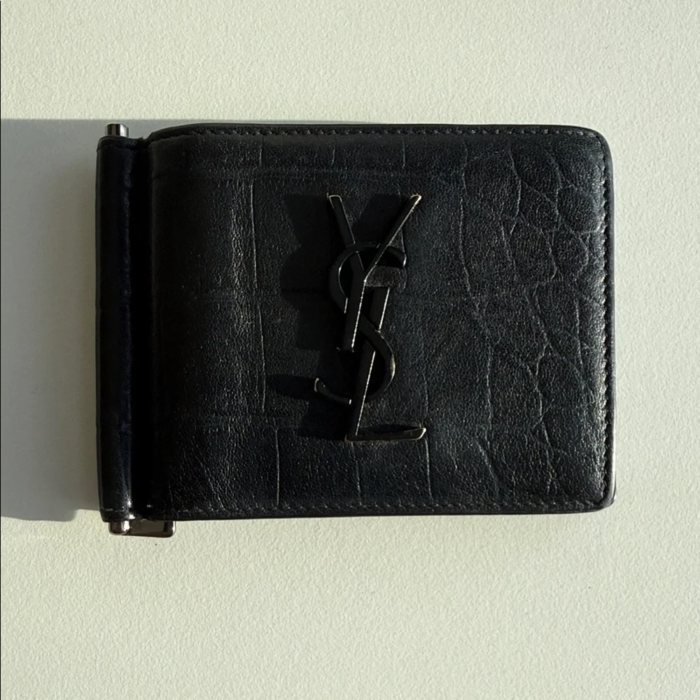 Yves Saint Laurent Croc-Embossed Black Money Clip